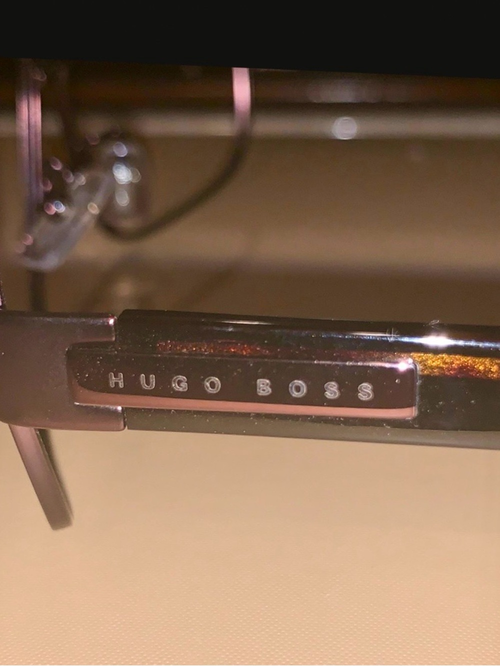 HUGO Boss coper brown Eyeglass Frame Arm with White Logo Text